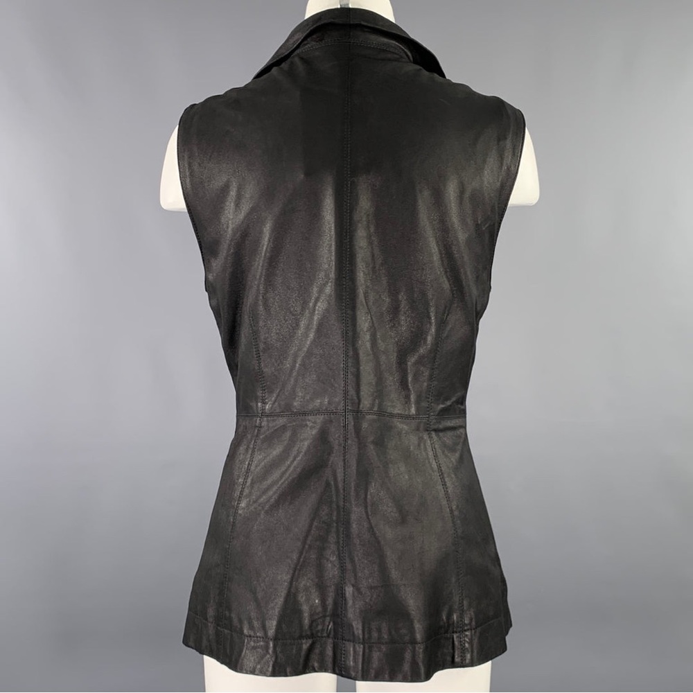 Kenna-T Real Leather Black Biker Vest with Zip Pockets - Picture 2 of 8